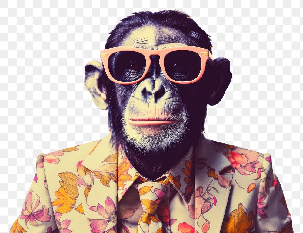 PNG  Collage Retro dreamy of monkey business ape sunglasses portrait.