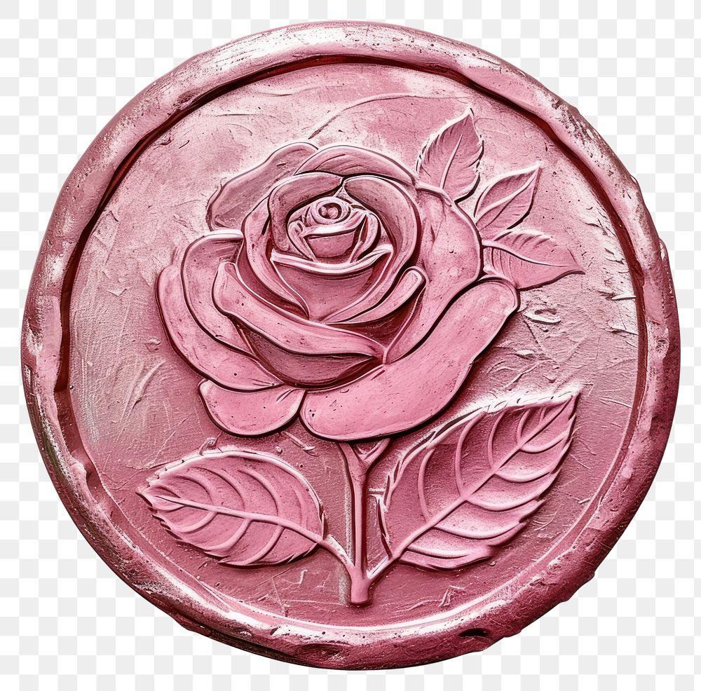 PNG Seal Wax Stamp of a doodle rose metal pink white background.