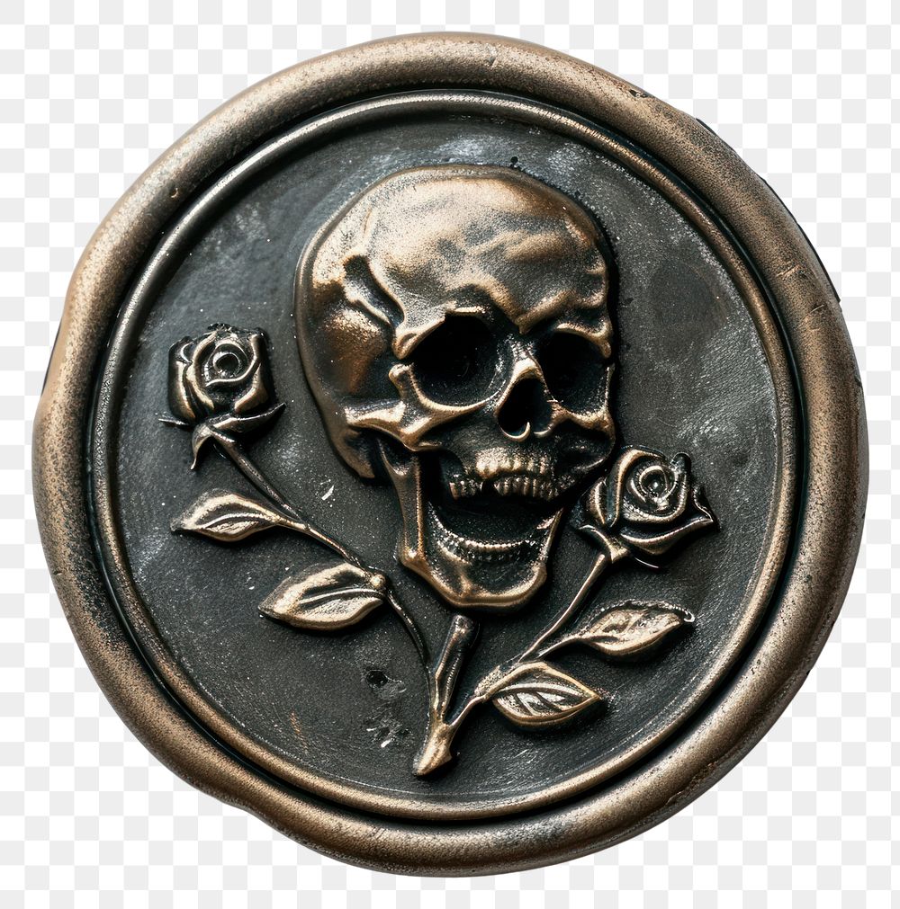 PNG Seal Wax Stamp of skull and rose jewelry pendant locket.