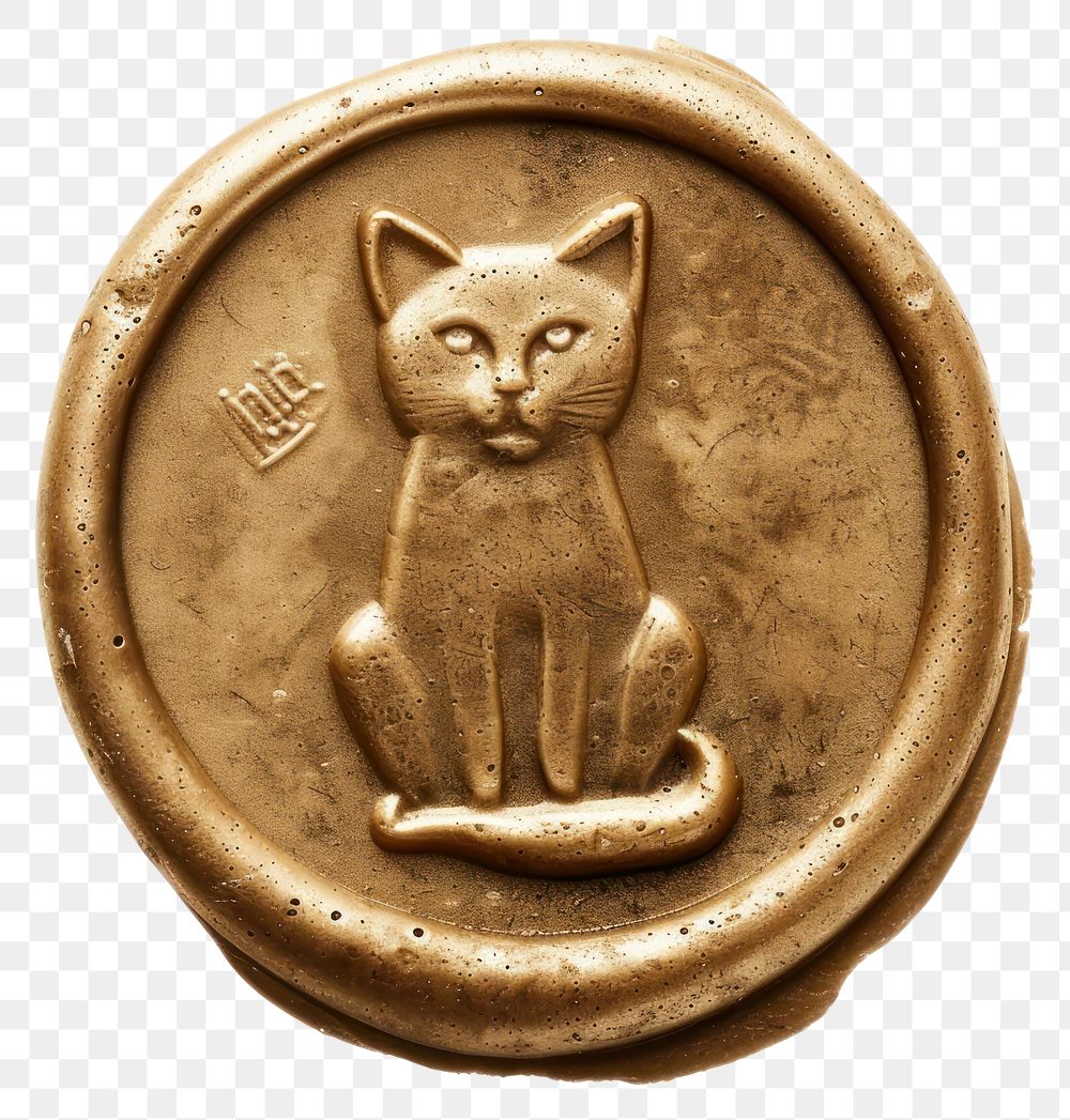 PNG Metalic Seal Wax Stamp cat animal mammal bronze.