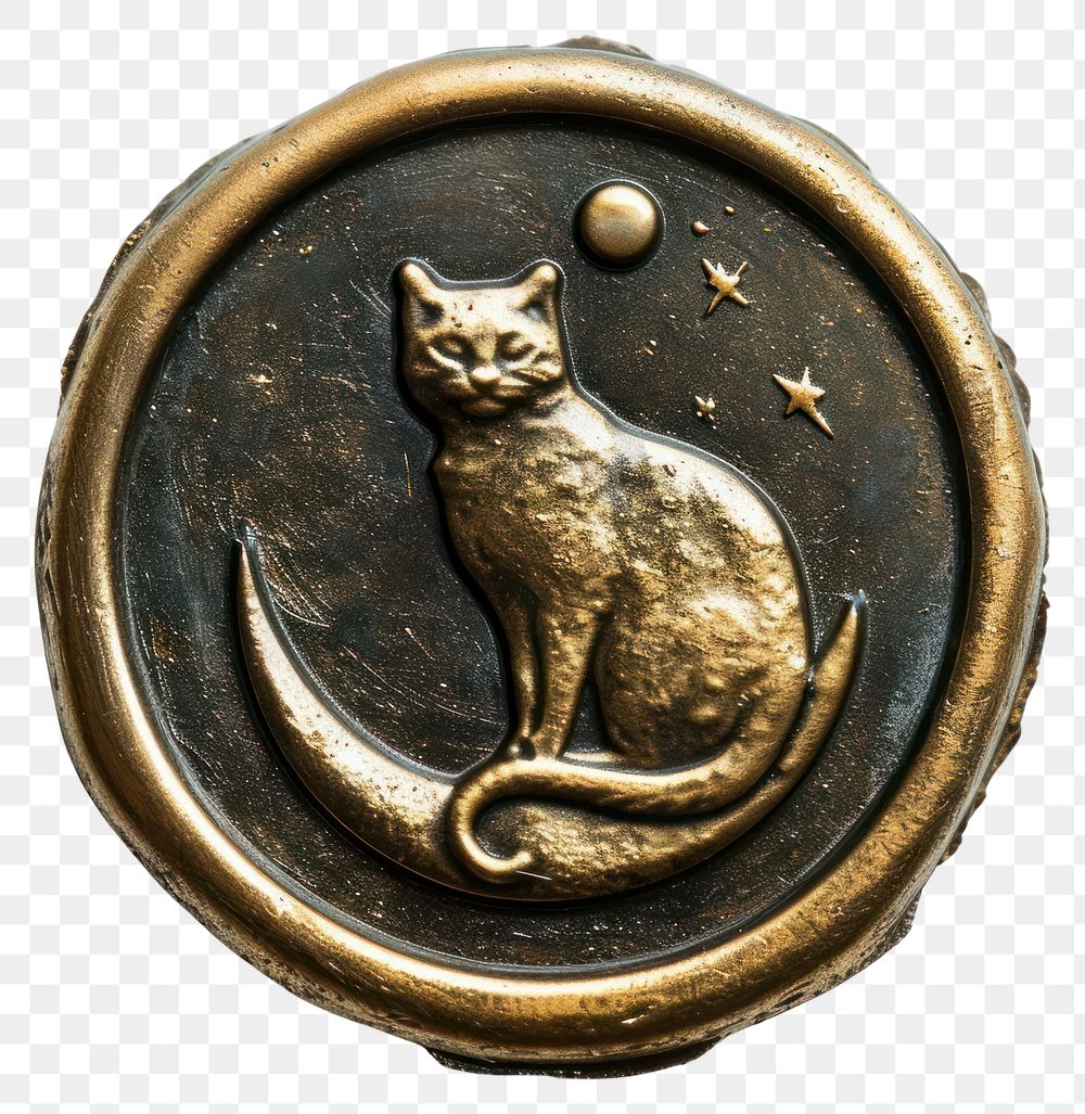 PNG Seal Wax Stamp cat and moon jewelry pendant animal.