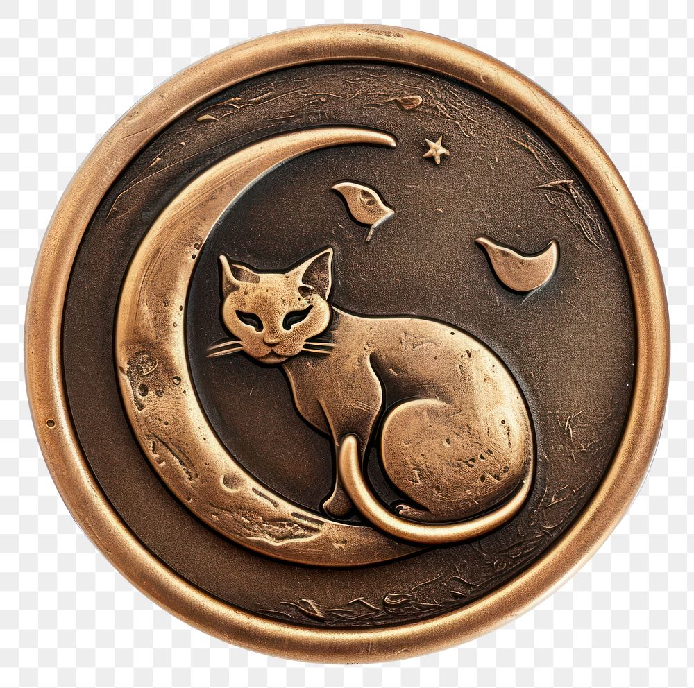 PNG Seal Wax Stamp cat and moon animal mammal locket.