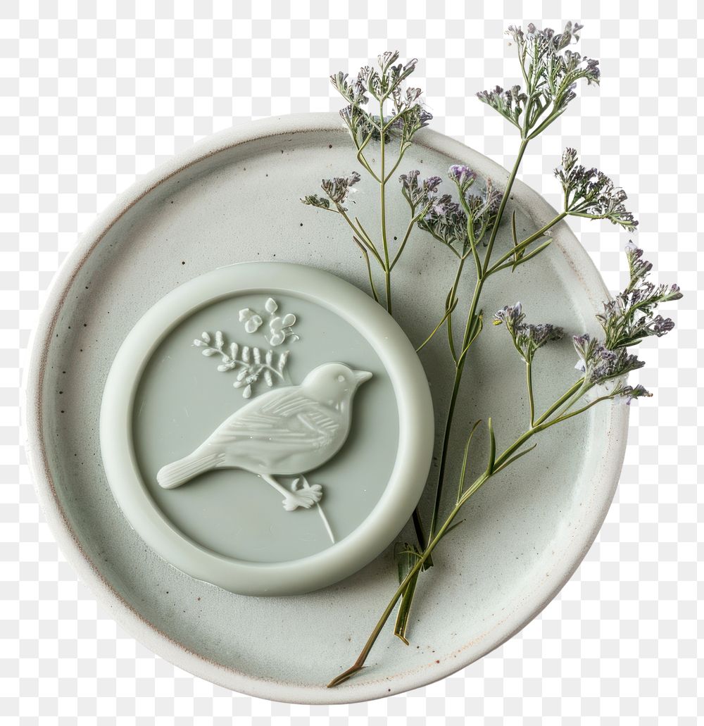 PNG Seal Wax Stamp bird and flowers porcelain plant herbs.