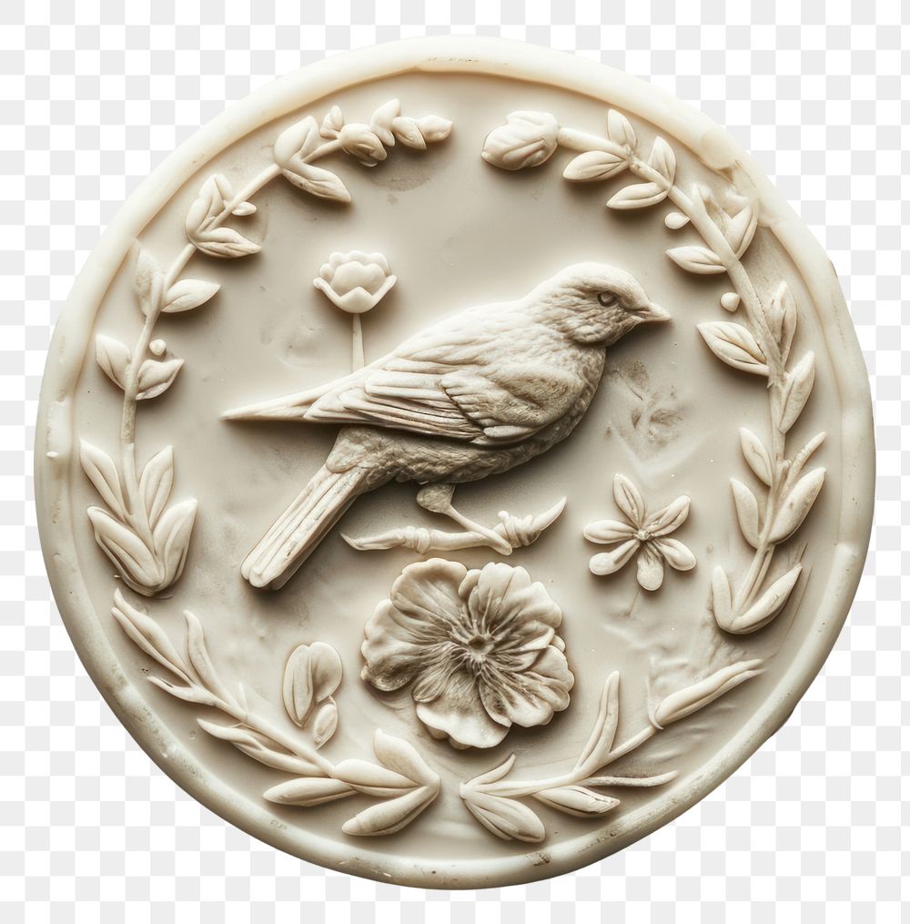 PNG Seal Wax Stamp bird and flowers craft art representation.