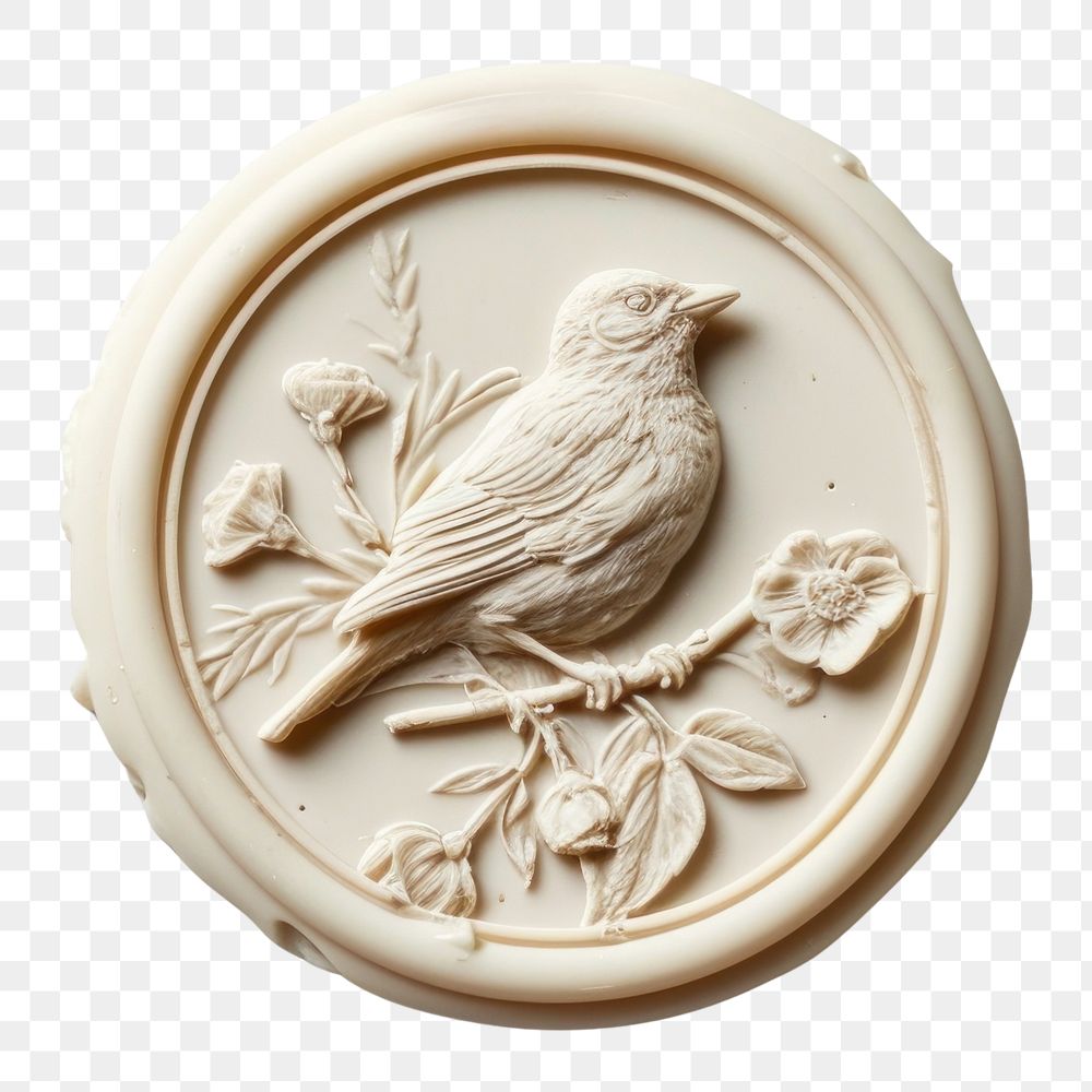 PNG Seal Wax Stamp bird and flowers animal craft art