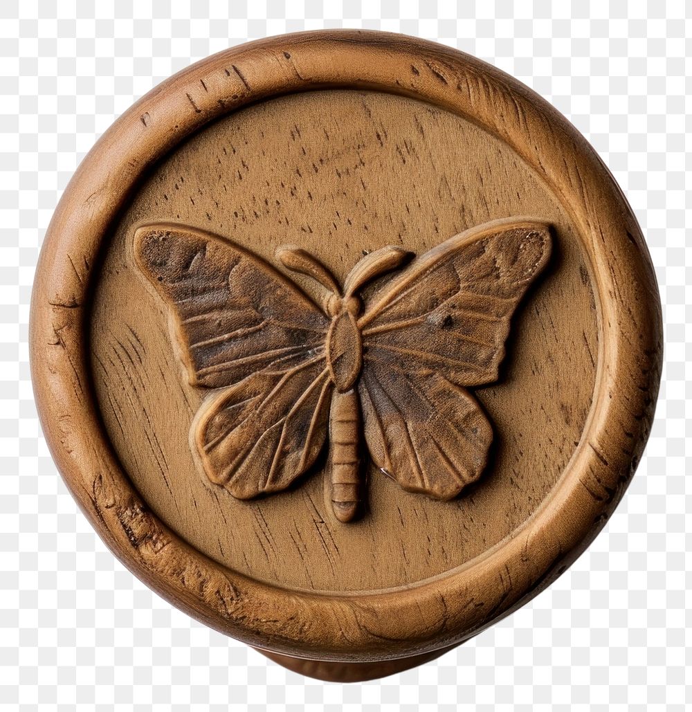 PNG Seal Wax Stamp butterfly wood white background accessories.
