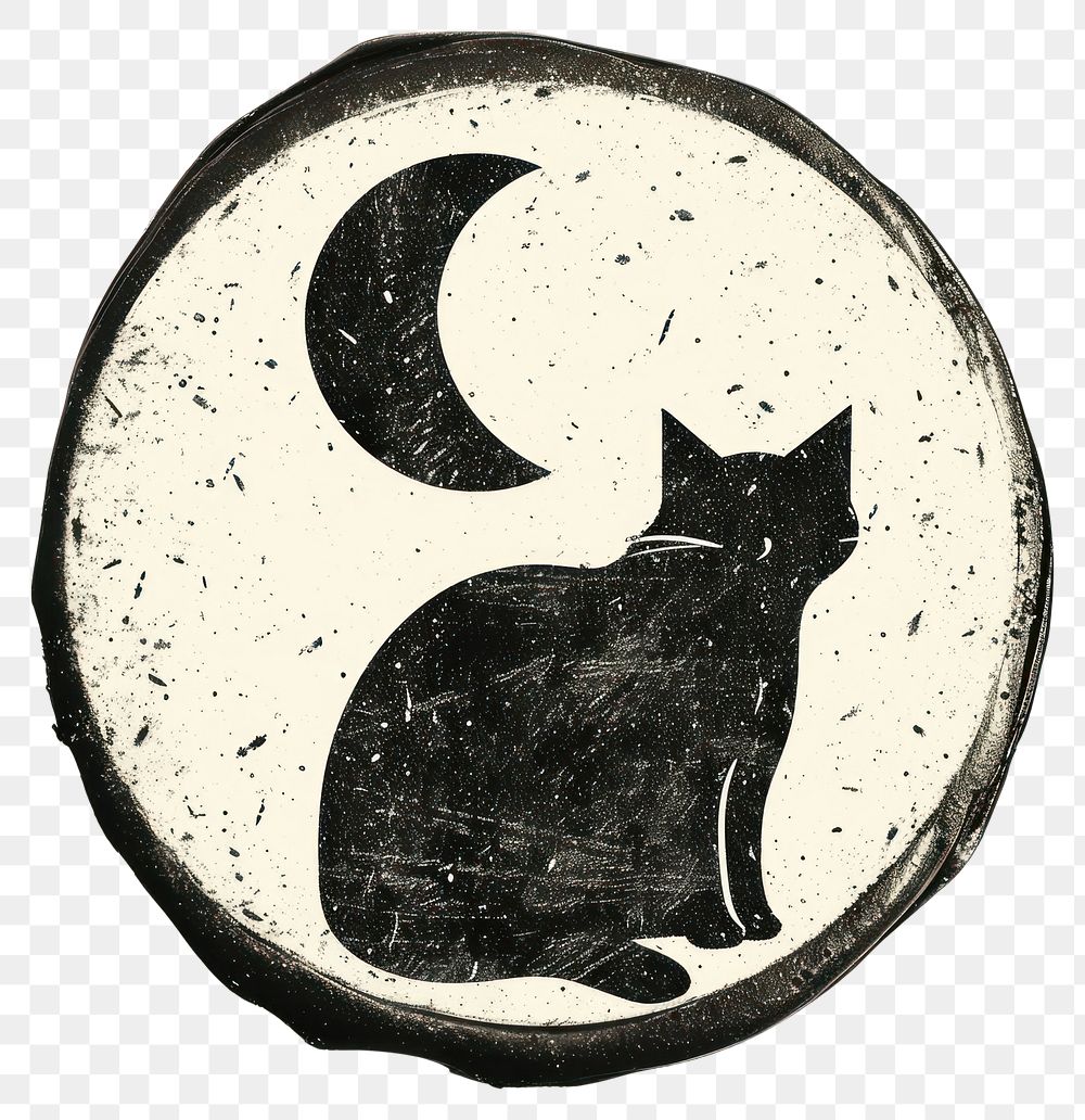 PNG Seal Wax Stamp cat and moon mammal animal creativity.