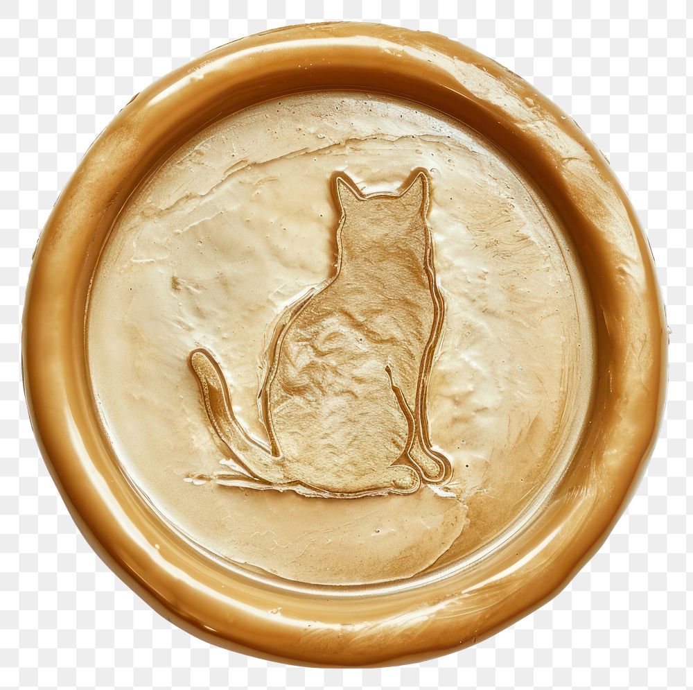 PNG Seal Wax Stamp cat illustration white background carnivora dishware.