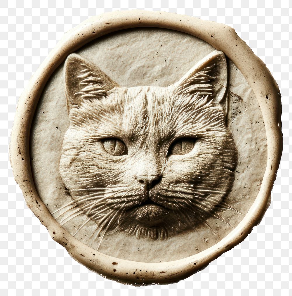 PNG Seal Wax Stamp cat illustration animal mammal craft.
