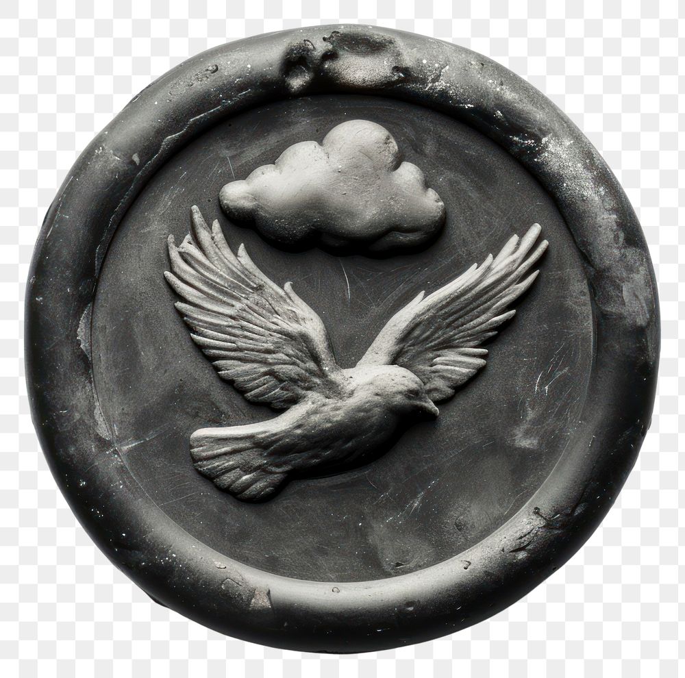 PNG Seal Wax Stamp cloud and bird craft representation monochrome.