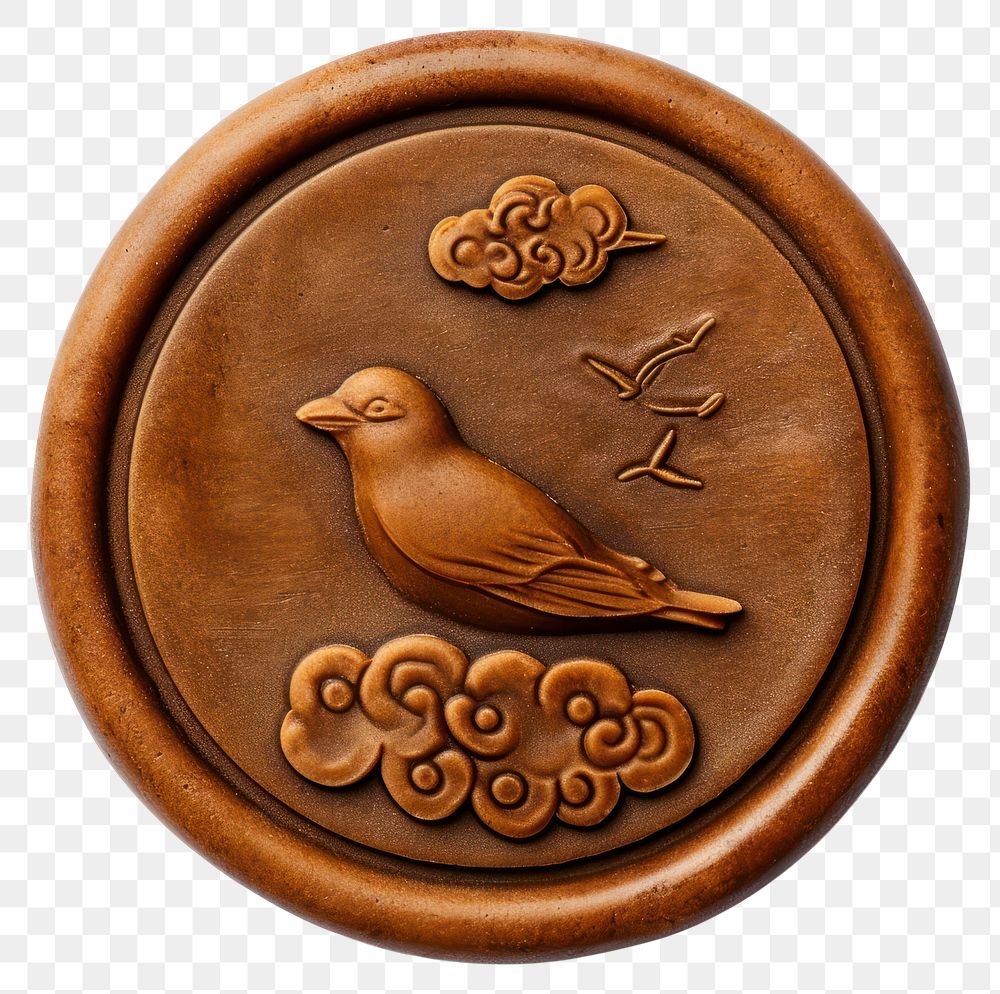 PNG Seal Wax Stamp cloud and bird pottery circle copper.