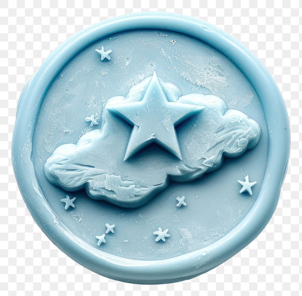 PNG Seal Wax Stamp cloud and star blue white background accessories.