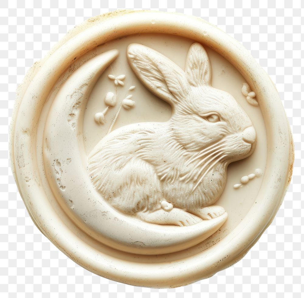 PNG Seal Wax Stamp moon and rabbit animal mammal white background.