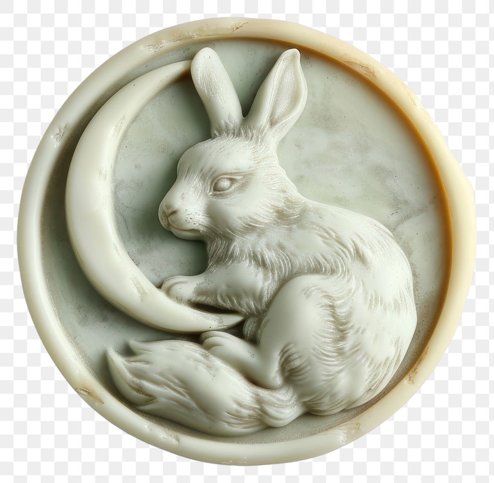 PNG Seal Wax Stamp moon and rabbit animal mammal craft.