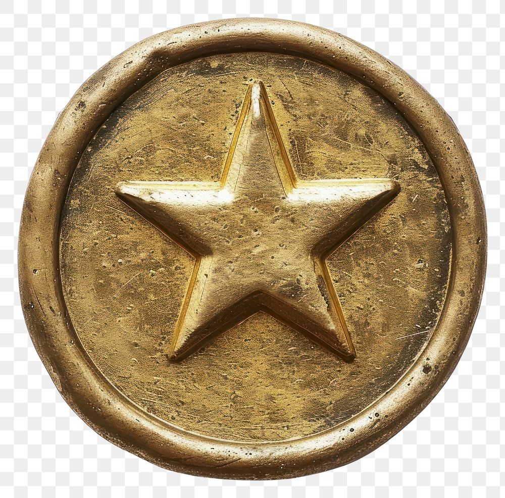 PNG Seal Wax Stamp of a star gold bronze white background.
