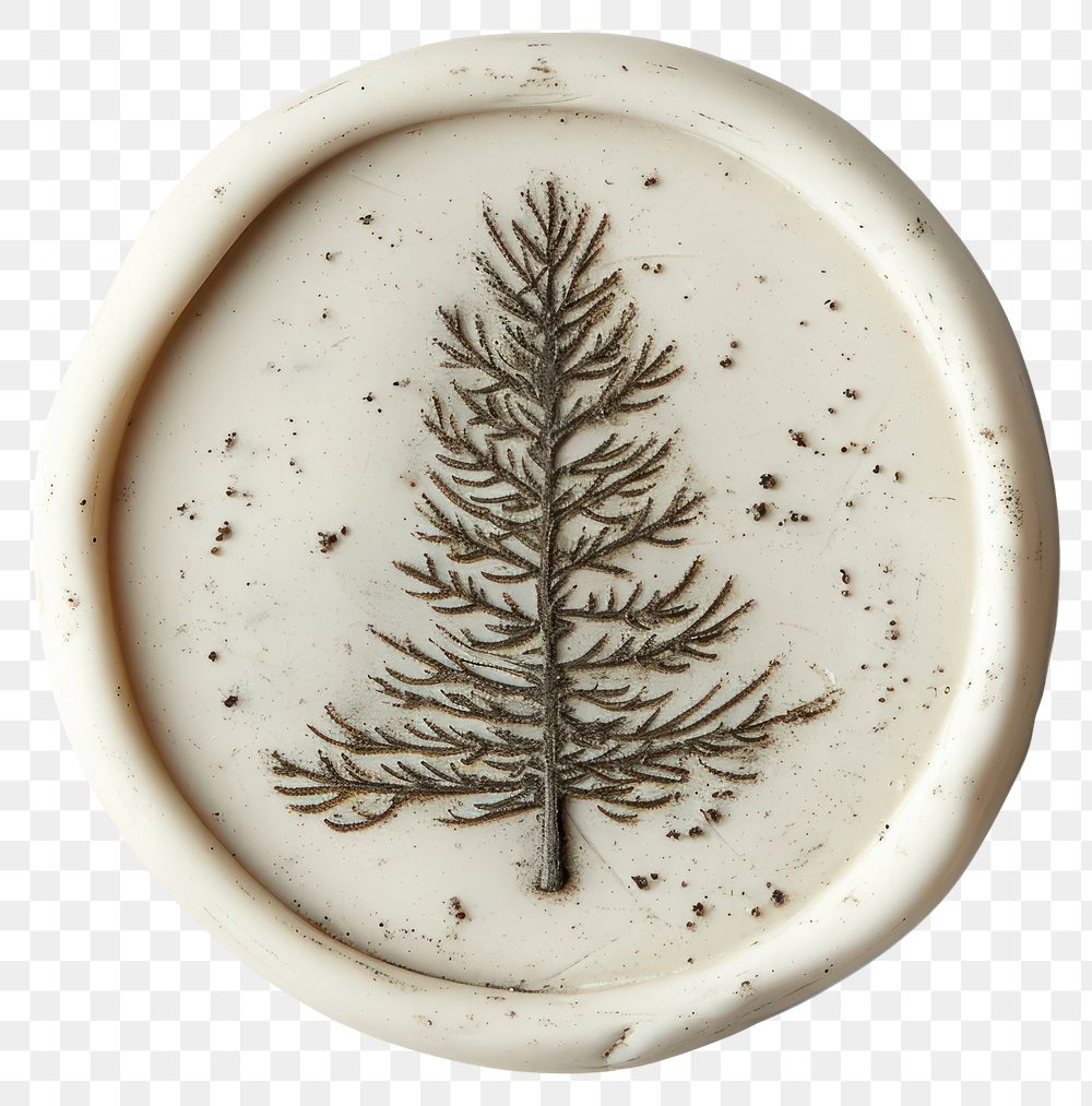PNG Seal Wax Stamp of a vintage pine tree white background christmas porcelain.