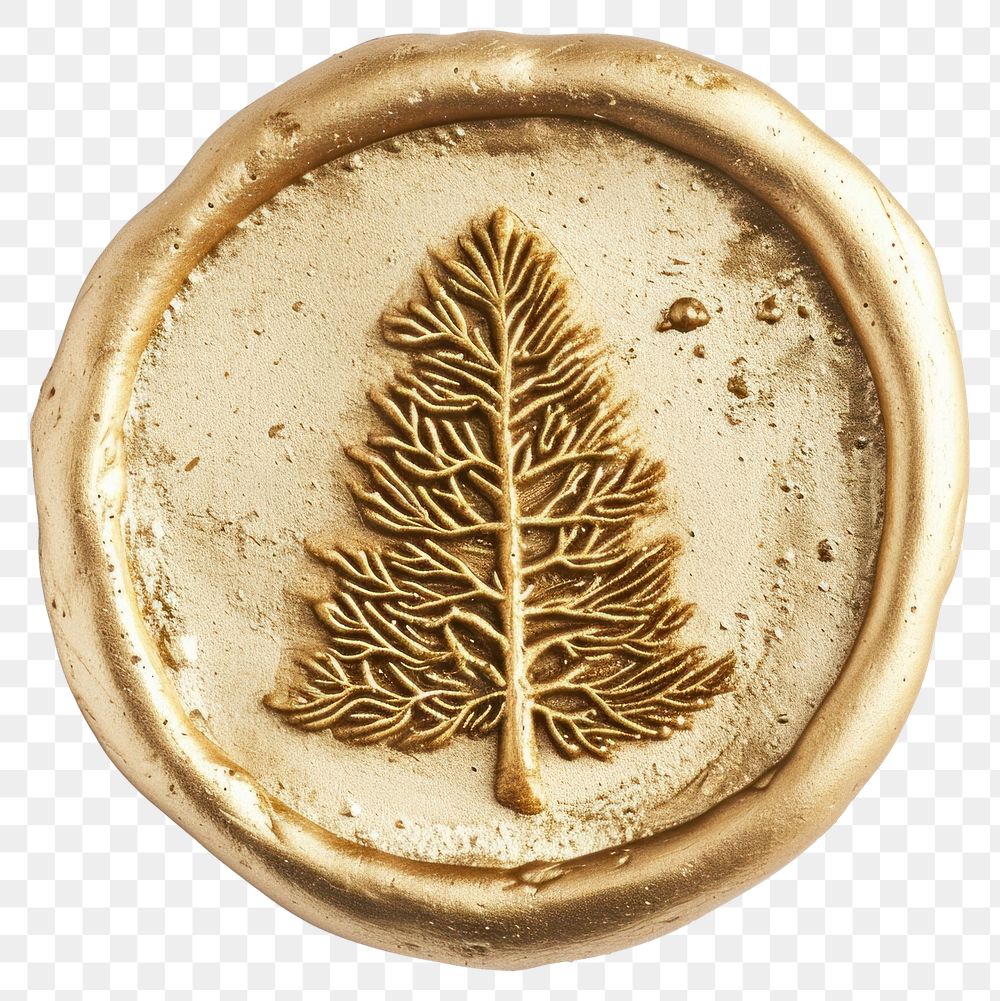PNG Seal Wax Stamp of a vintage pine tree gold white background decoration.
