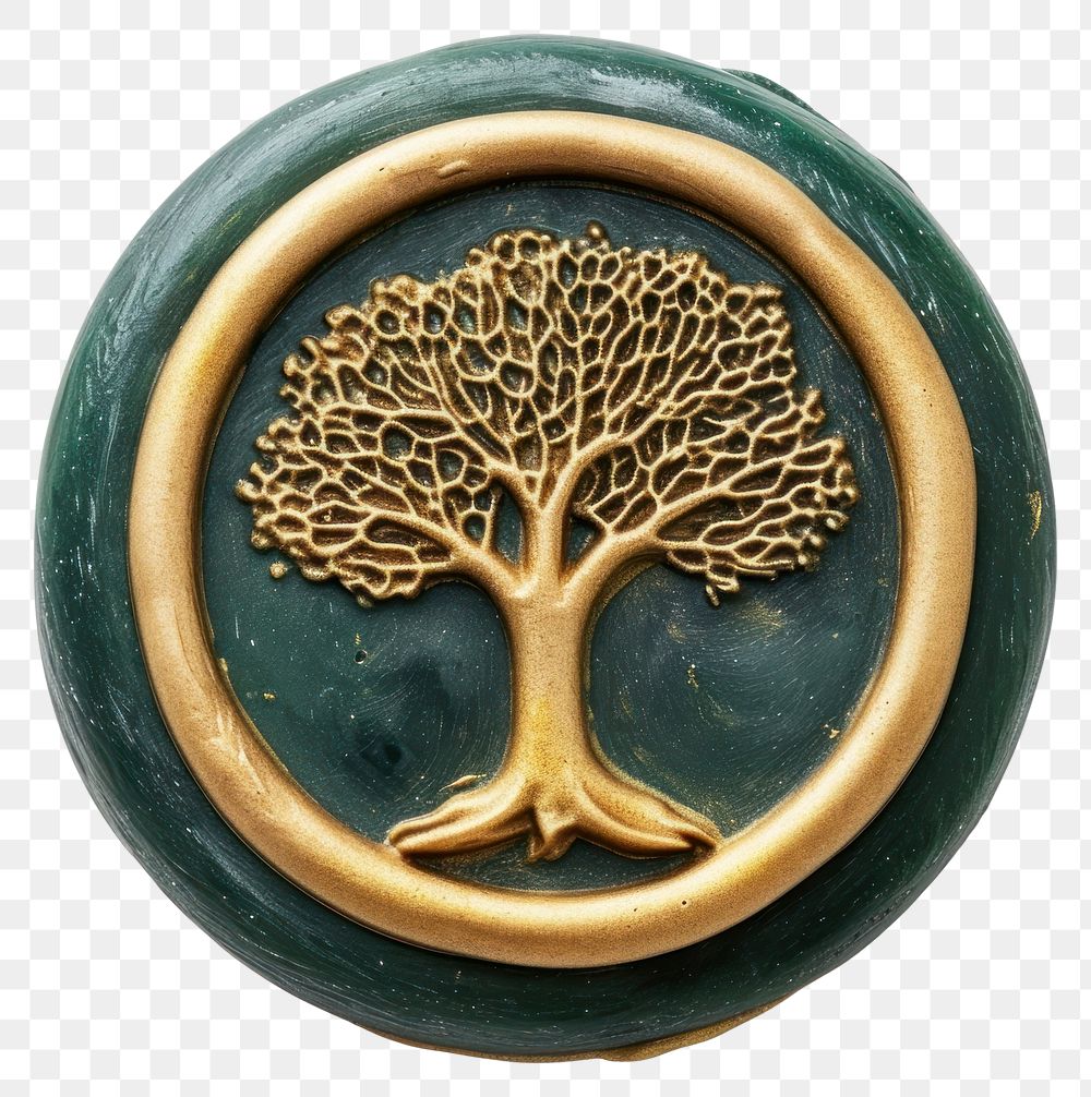 PNG Seal Wax Stamp of a vintage tree jewelry green gold.