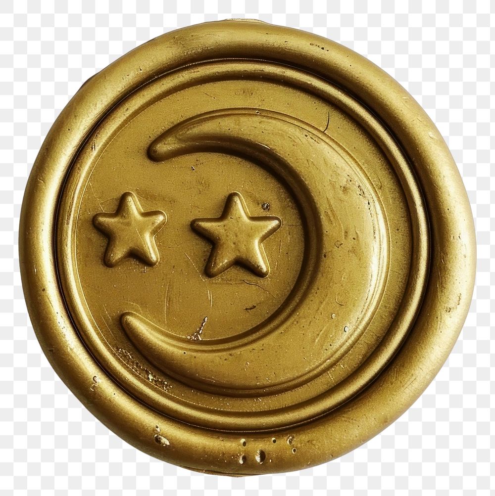 PNG Seal Wax Stamp of star and moon gold jewelry locket.