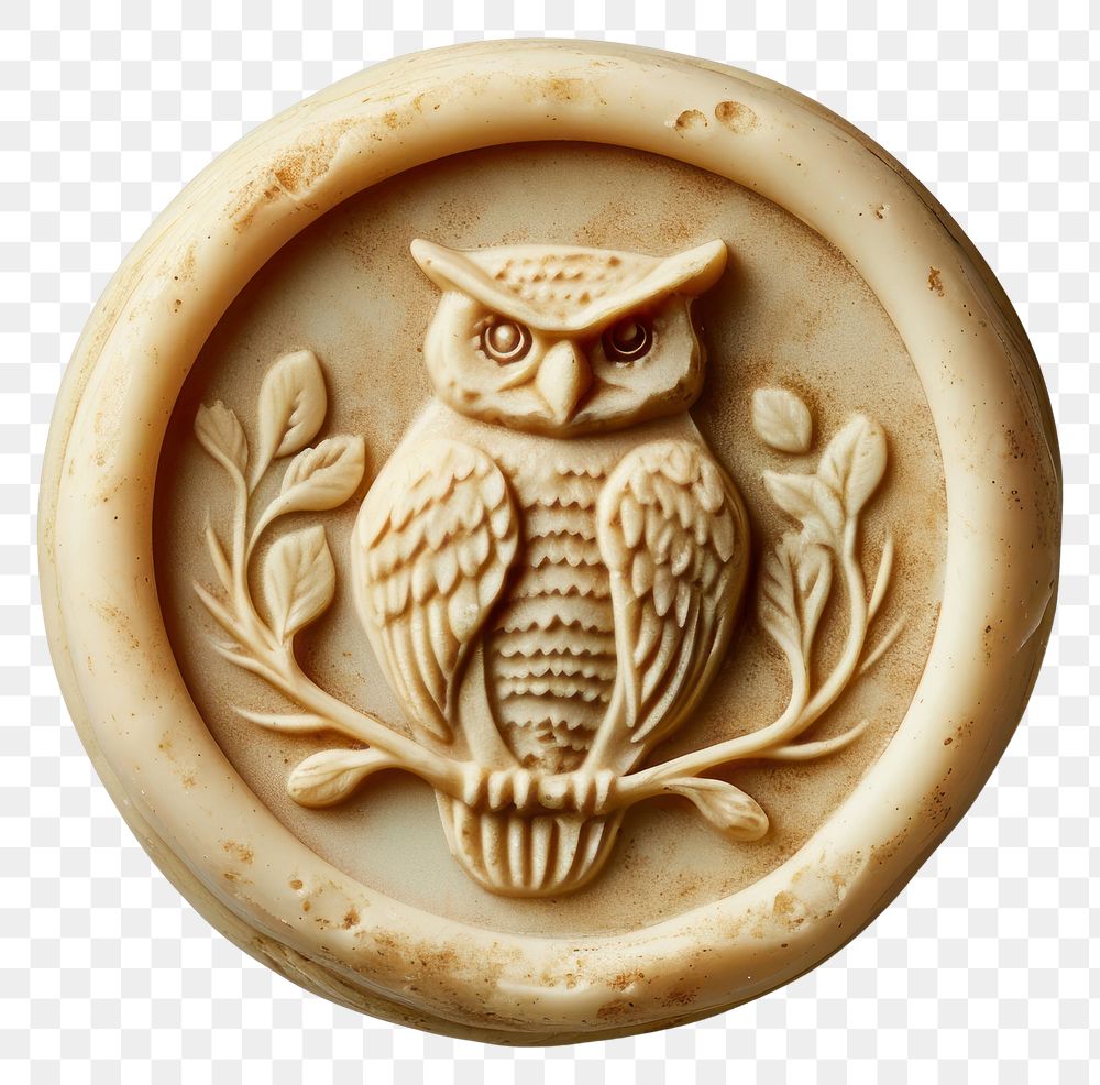 PNG Seal Wax Stamp owl animal craft white background.
