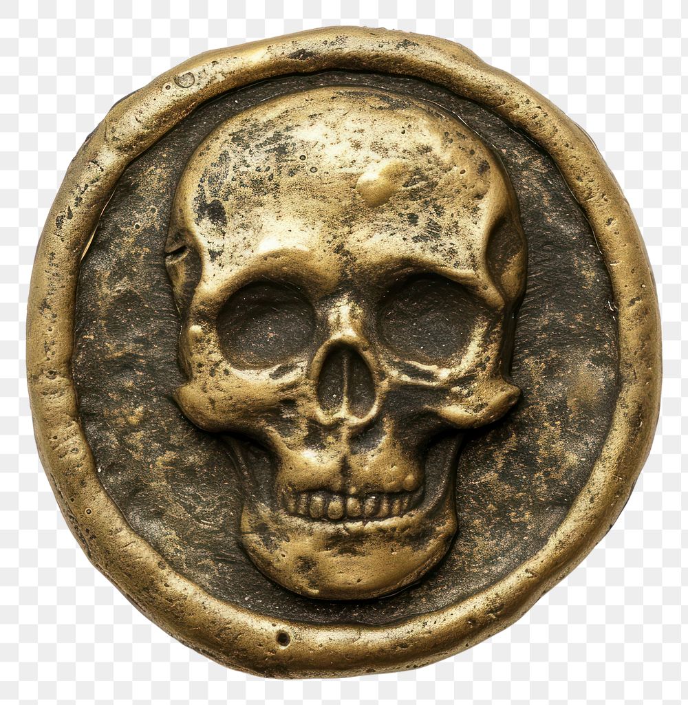 PNG Seal Wax Stamp pirate skull jewelry locket bronze.