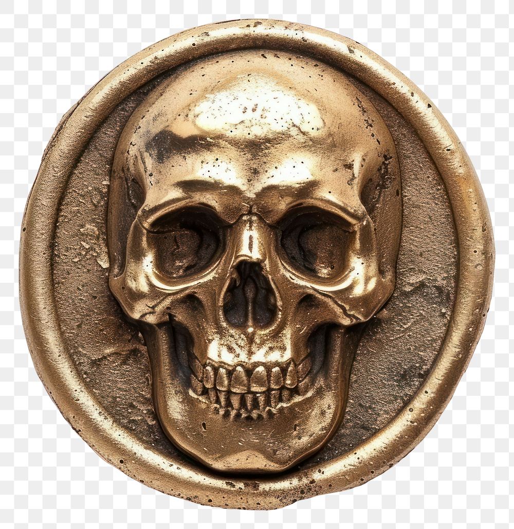 PNG Seal Wax Stamp pirate skull jewelry locket bronze.