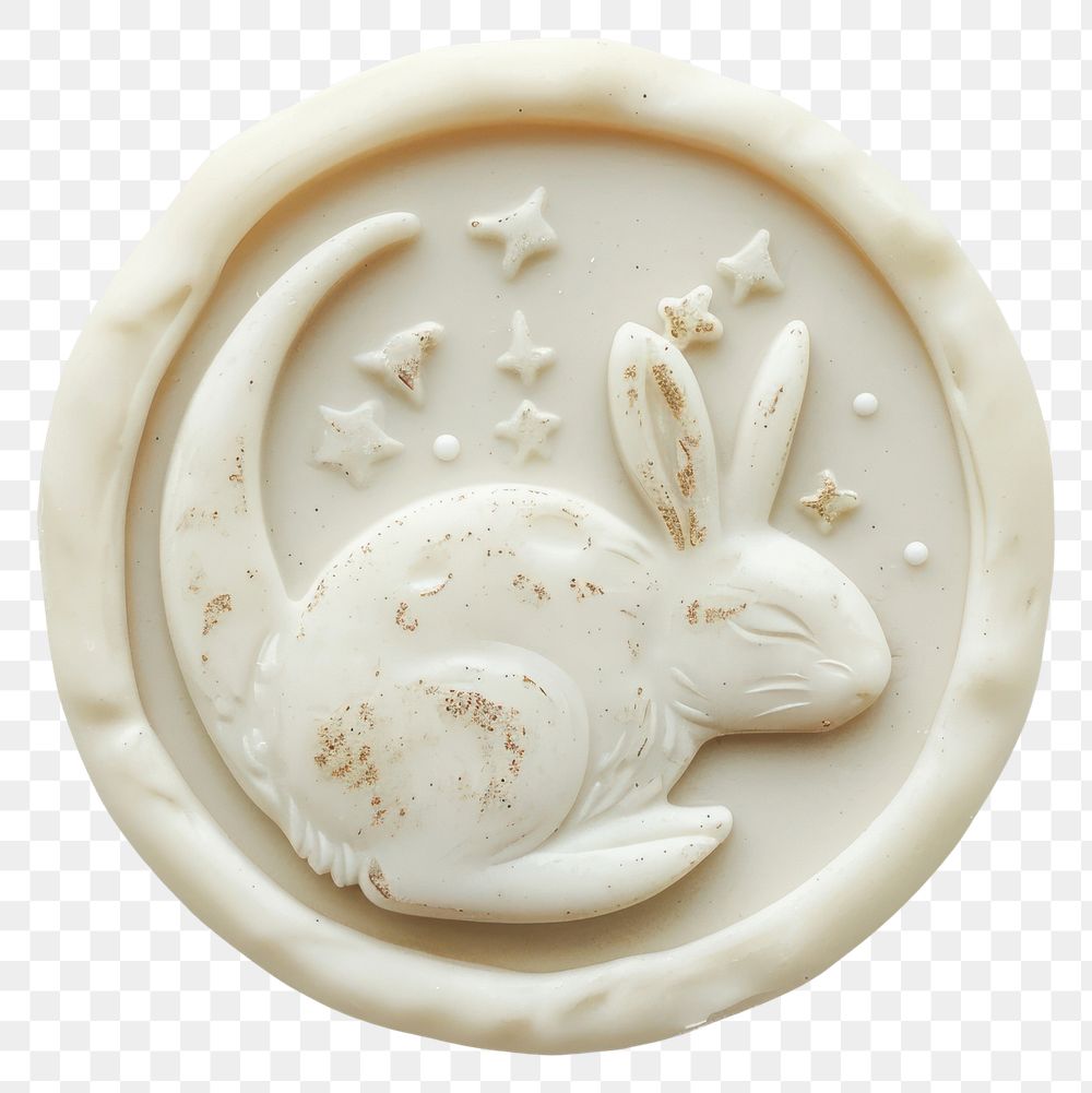 PNG Seal Wax Stamp rabbit in moon white representation creativity.