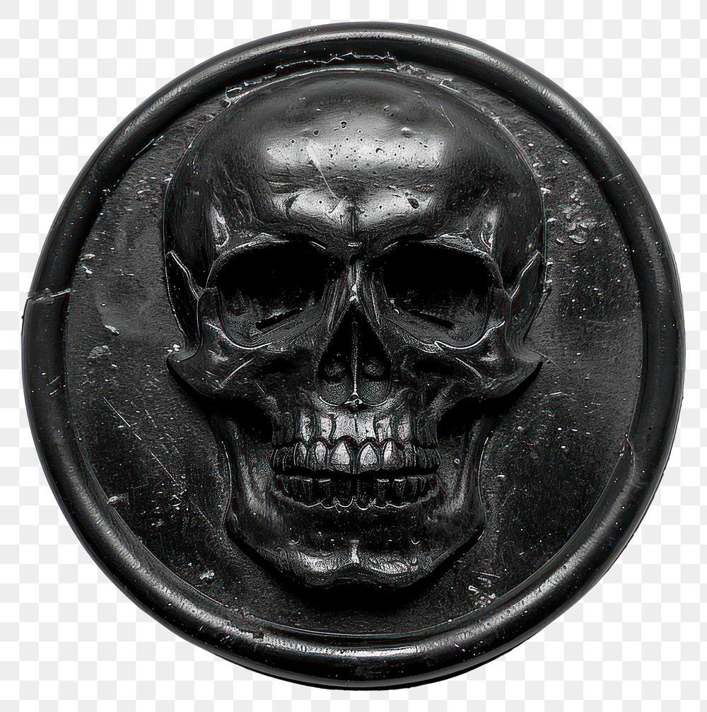 PNG Seal Wax Stamp skull black white background representation.