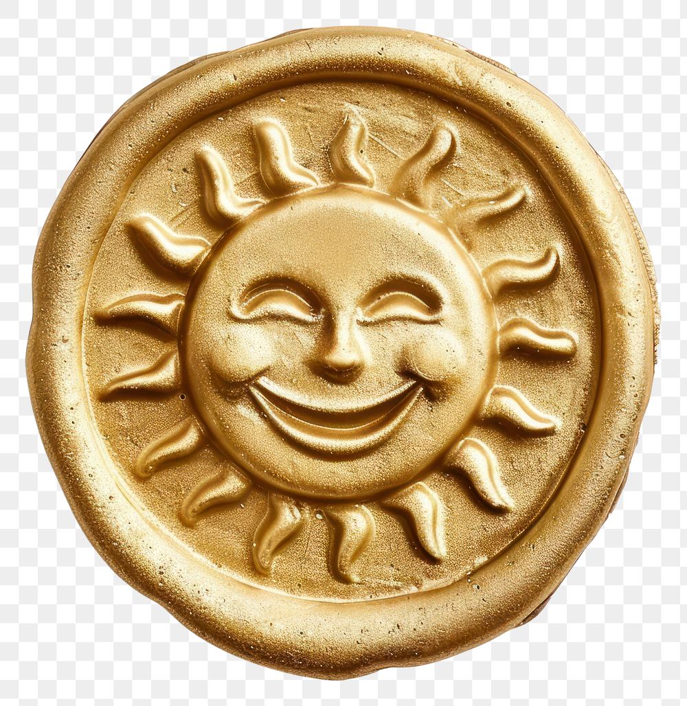 PNG Seal Wax Stamp smiley sun gold craft face.