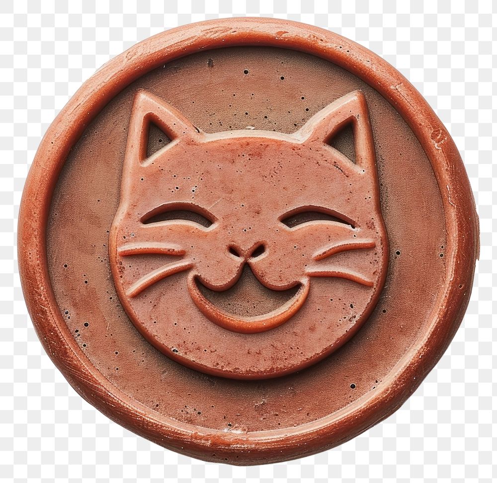 PNG Seal Wax Stamp smiling cat craft anthropomorphic representation.