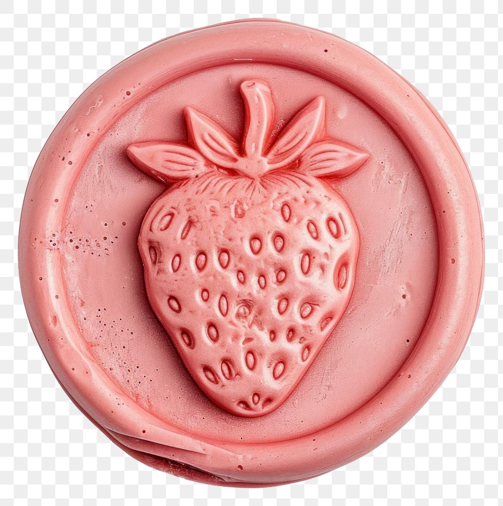 PNG Seal Wax Stamp strawberry food pink white background.