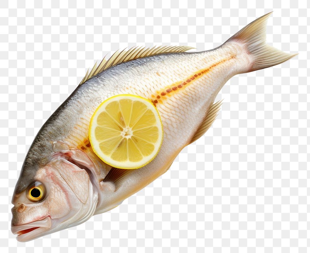 PNG  Raw dorado fish animal lemon fruit. AI generated Image by rawpixel.