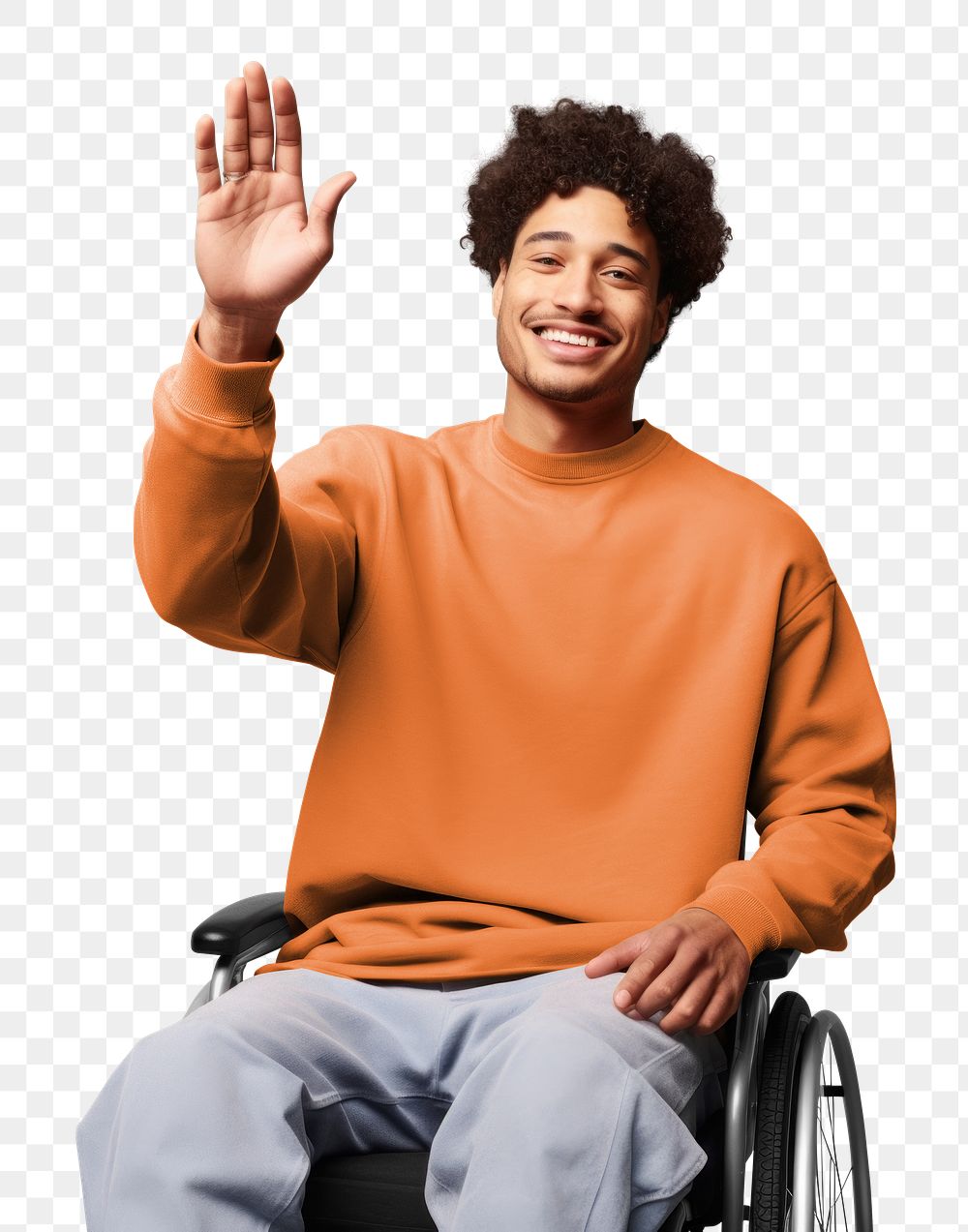 PNG disabled man in brown sweater, transparent background