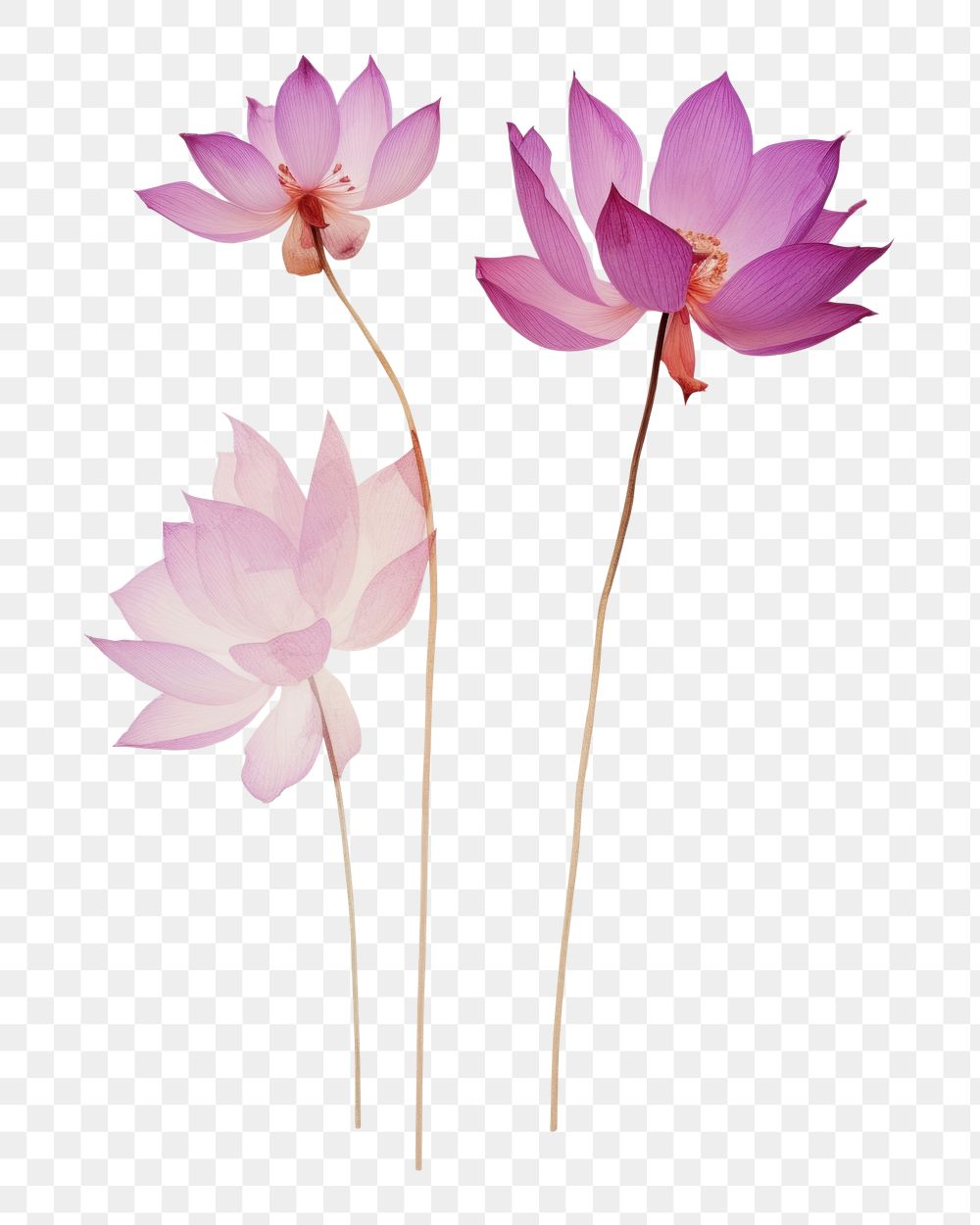 PNG Real Pressed pink and purple lotus flowers petal plant inflorescence.