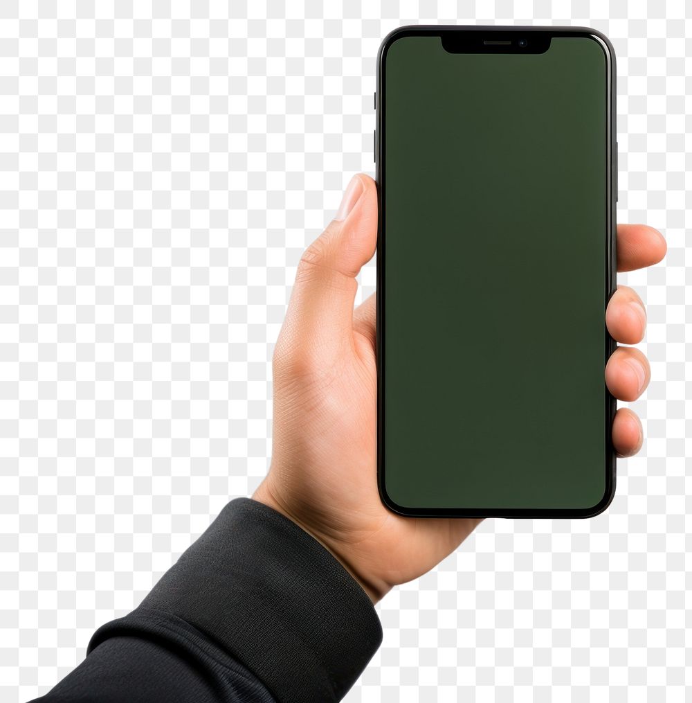 PNG  Smart phone holding green hand.