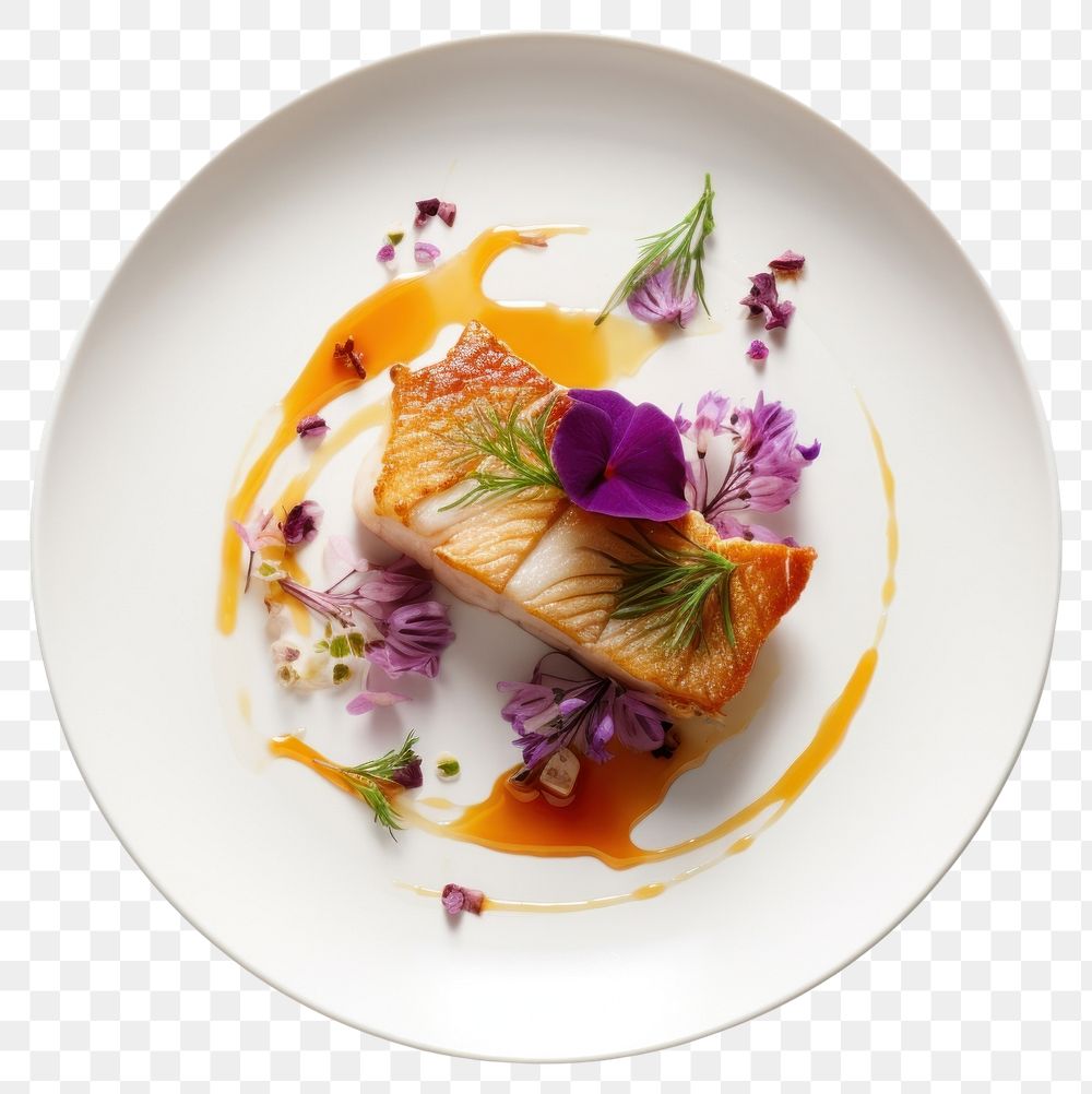 PNG  Fish dish plate vegetable seafood. AI generated Image by rawpixel.