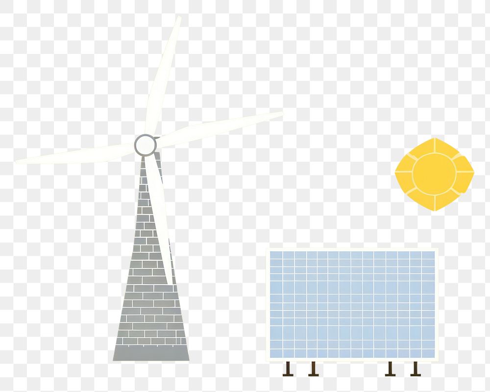 PNG  Illustration of solar cell panel with windmill outdoors turbine machine.