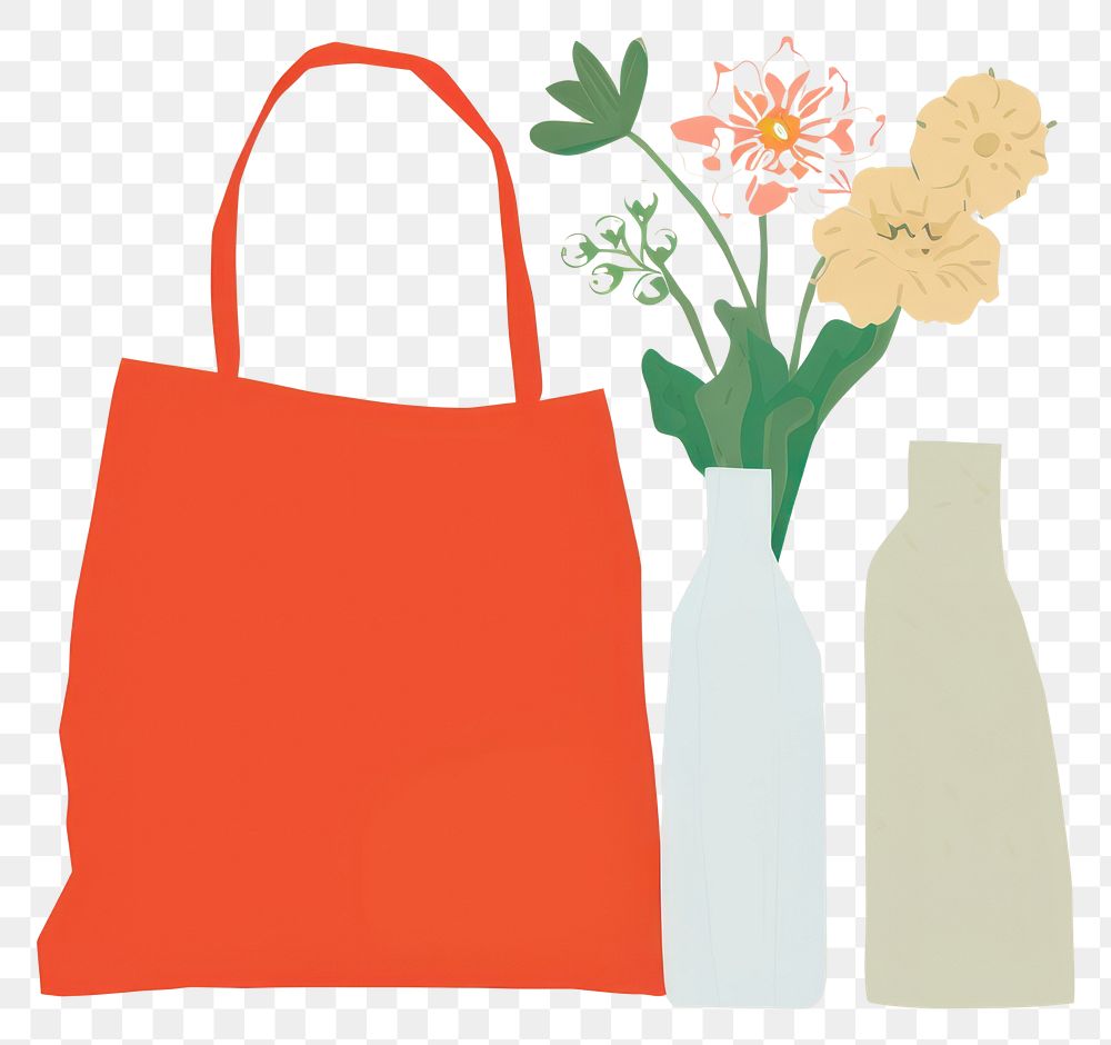 PNG  Illustration of toat bag with flower handbag plant art.