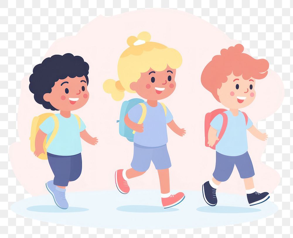 PNG Diversity kids walking together footwear cartoon drawing. AI generated Image by rawpixel.