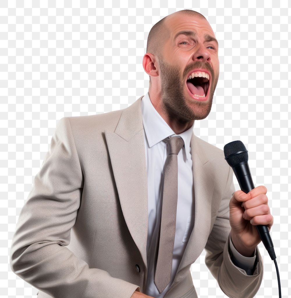 PNG Man singing microphone shouting adult.