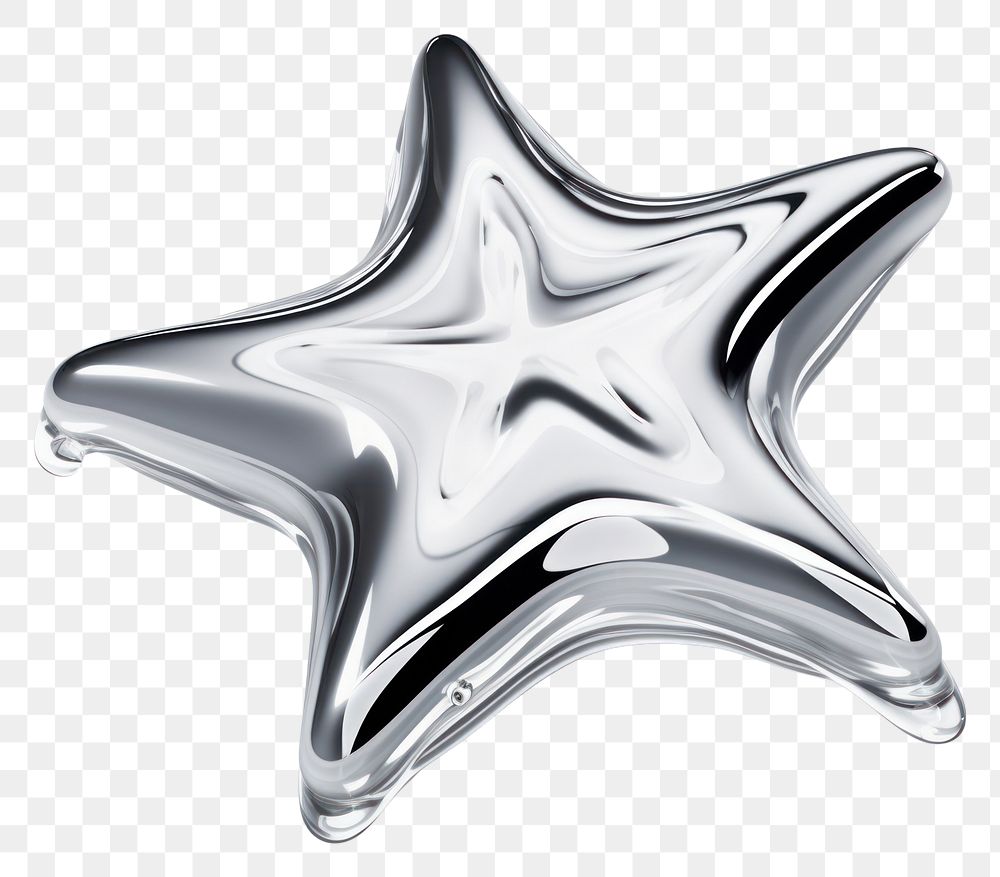 PNG 3d render of star shape metal white background.