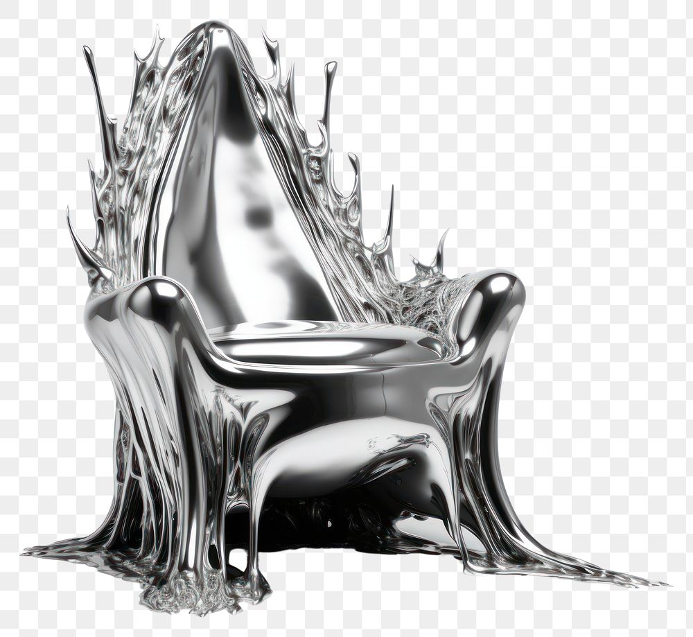 PNG 3d render of throne silver chair metal.