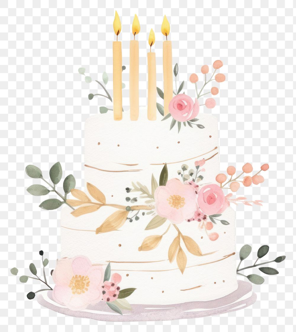 PNG Birthday cake hand drawn watercolor dessert wedding food.