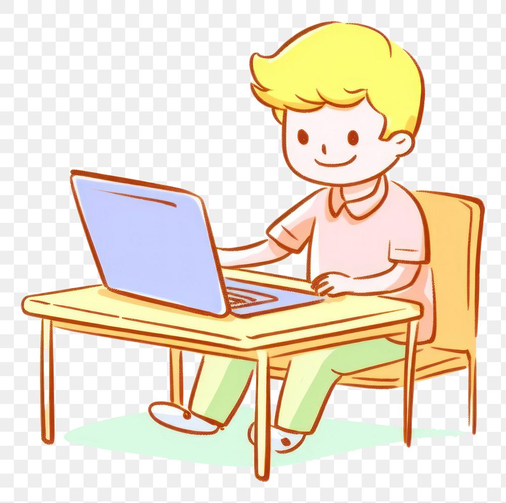 PNG Kid playing computer cartoon furniture laptop.