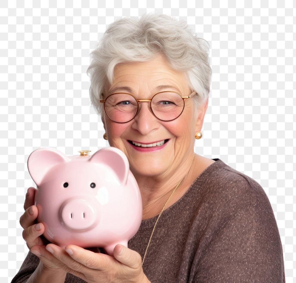 PNG Woman holding his piggy bank adult accessories retirement.
