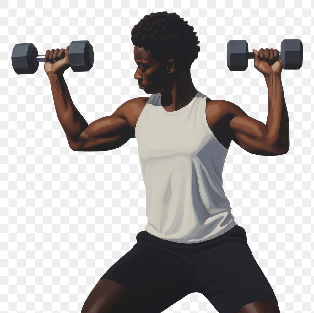 PNG Black man playing with dumbell sports gym weightlifting.
