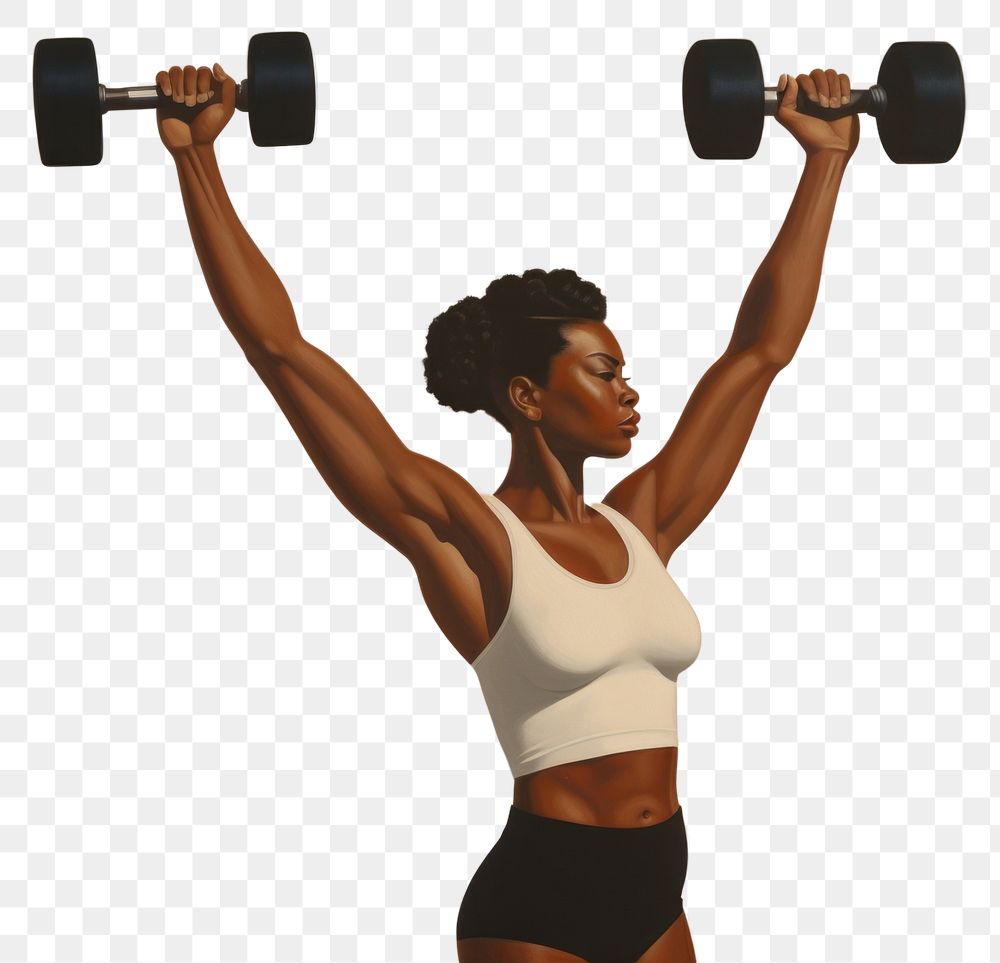 PNG Black woman playing with dumbell sports adult gym.