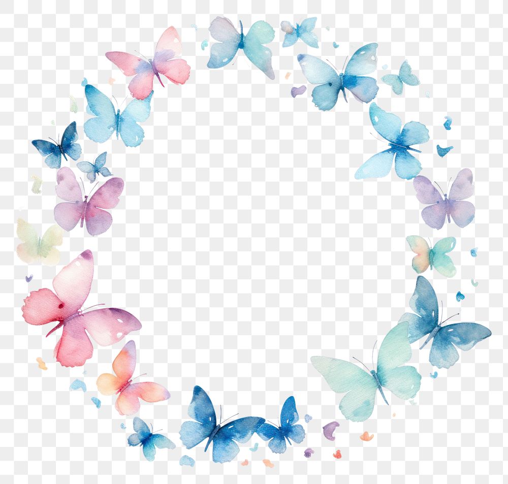 PNG Little butterfly circle border pattern petal white background. AI generated Image by rawpixel.