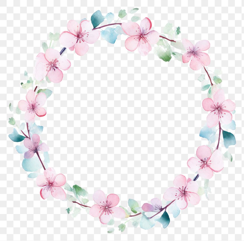PNG Little Cherry blossom circle border pattern flower wreath. AI generated Image by rawpixel.