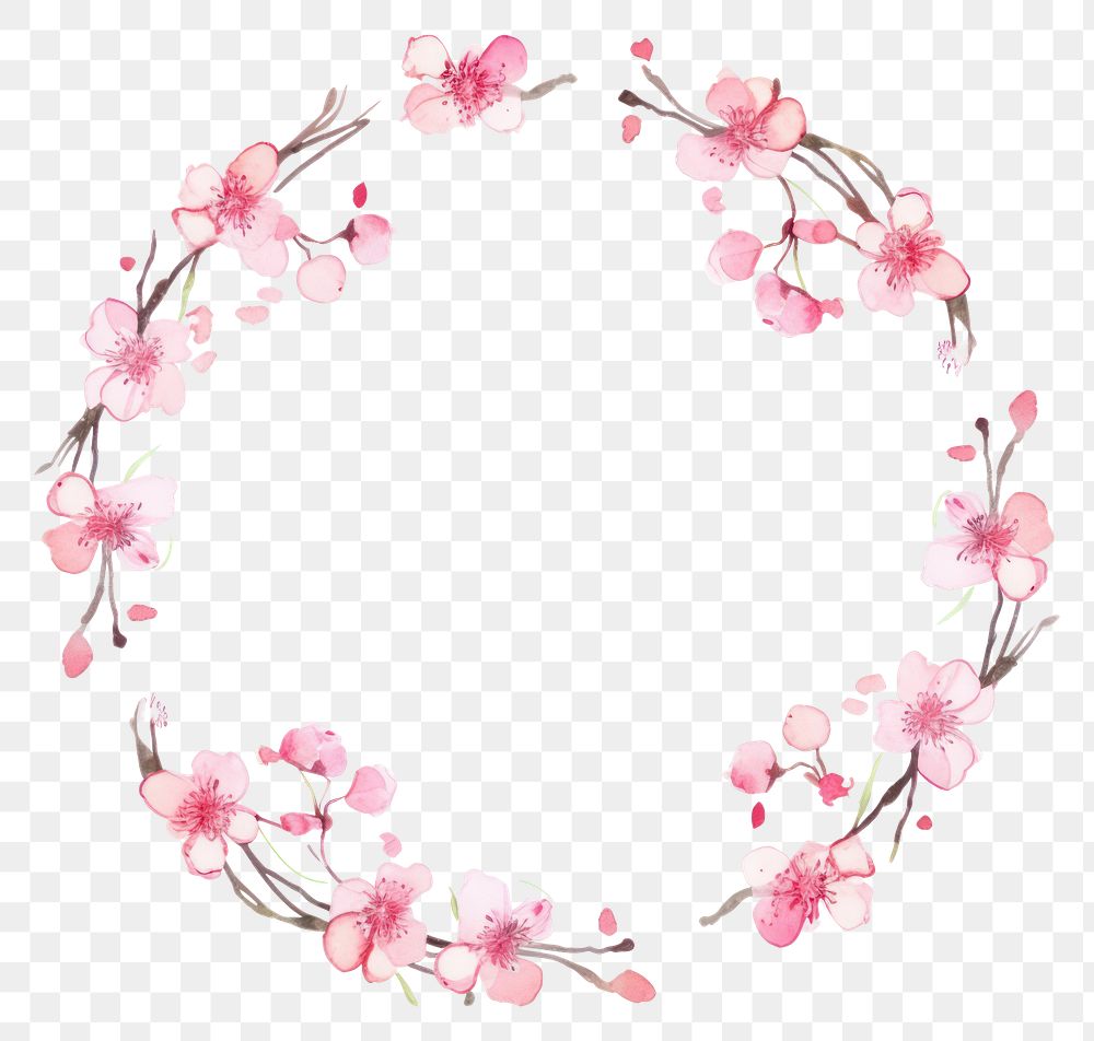 PNG Cherry blossom circle border flower wreath plant. AI generated Image by rawpixel.